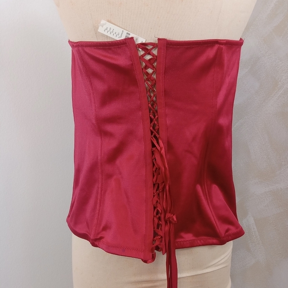 Cacique Red Satin Bustier Corset Back Bra Top Size 22/24 strapless - Picture 3 of 9